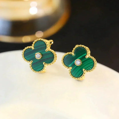 ˇGilded EraˇCLOVER MEDIUM 1 MOTIFS MALACHITE DIAMOND EARRINGS