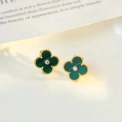 ˇGilded EraˇCLOVER MEDIUM 1 MOTIFS MALACHITE DIAMOND EARRINGS