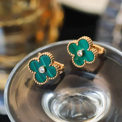 ˇGilded EraˇCLOVER MEDIUM 1 MOTIFS MALACHITE DIAMOND EARRINGS