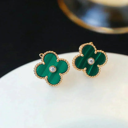 ˇGilded EraˇCLOVER MEDIUM 1 MOTIFS MALACHITE DIAMOND EARRINGS