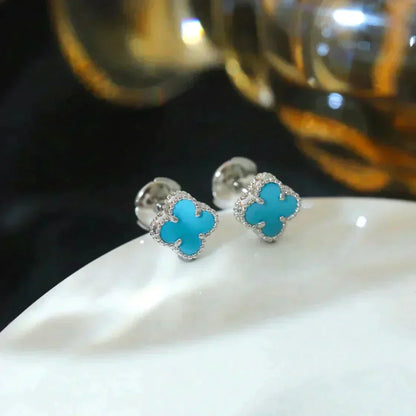 ˇGilded EraˇCLOVER MINI 9.5MM ONYX STUD EARRINGS SILVER