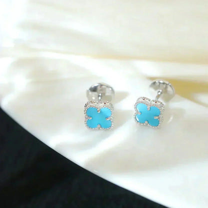 ˇGilded EraˇCLOVER MINI 9.5MM ONYX STUD EARRINGS SILVER