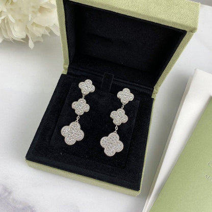 ˇGilded EraˇCLOVER 3 MOTIF DIAMOND SILVER DROP EARRINGS