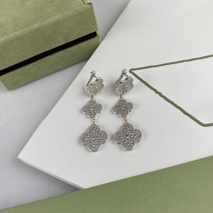ˇGilded EraˇCLOVER 3 MOTIF DIAMOND SILVER DROP EARRINGS