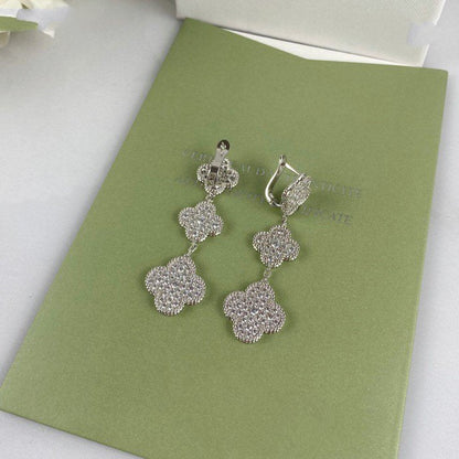 ˇGilded EraˇCLOVER 3 MOTIF DIAMOND SILVER DROP EARRINGS