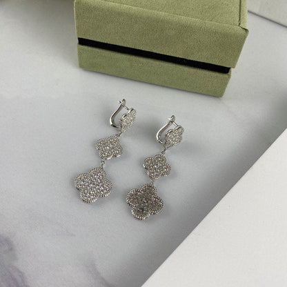 ˇGilded EraˇCLOVER 3 MOTIF DIAMOND SILVER DROP EARRINGS