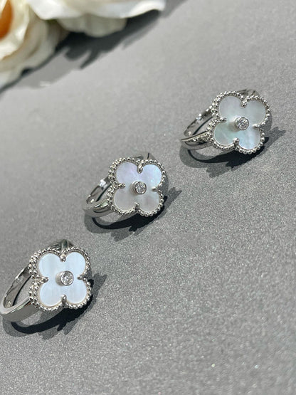 ˇGilded EraˇCLOVER SILVER MOP DIAMOND RING