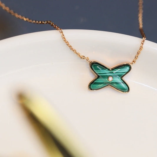 ˇGilded EraˇJEUX MALACHITE 1 DIAMOND PINK GOLD NECKLACE