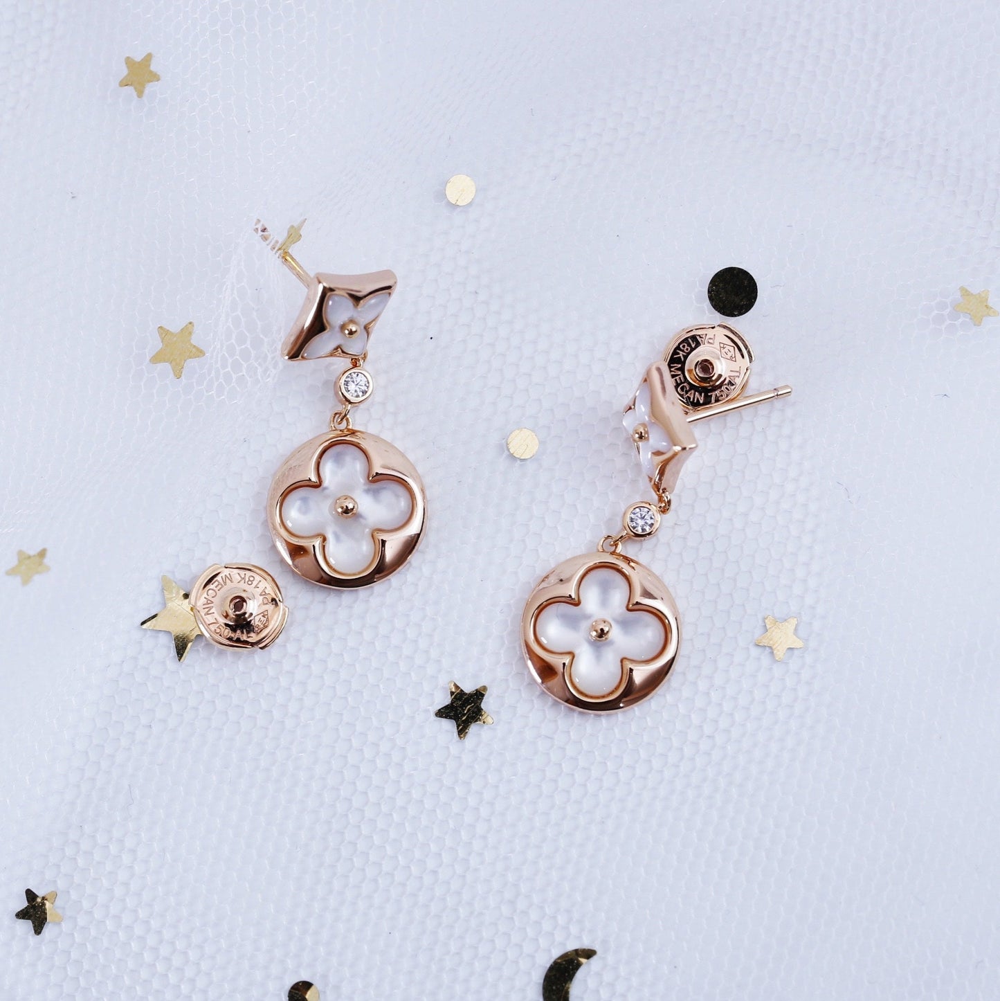 ˇGilded EraˇSTAR AND SUN PINK GOLD MOP DROP EARRINGS