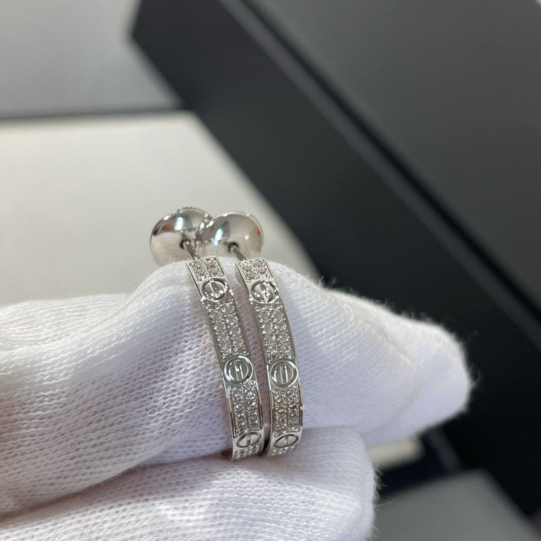 ˇGilded EraˇLOVE DIAMOND SILVER HOOP EARRINGS