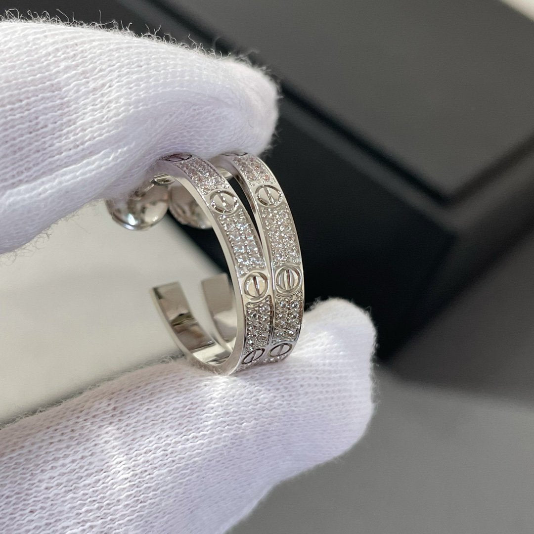ˇGilded EraˇLOVE DIAMOND SILVER HOOP EARRINGS