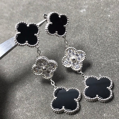 ˇGilded EraˇCLOVER 3 MOTIF DIAMOND ONYX SILVER EARRINGS