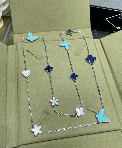 ˇGilded EraˇLUCKY CLOVER SILVER 11 MOTIF NECKLACE