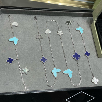 ˇGilded EraˇLUCKY CLOVER SILVER 11 MOTIF NECKLACE