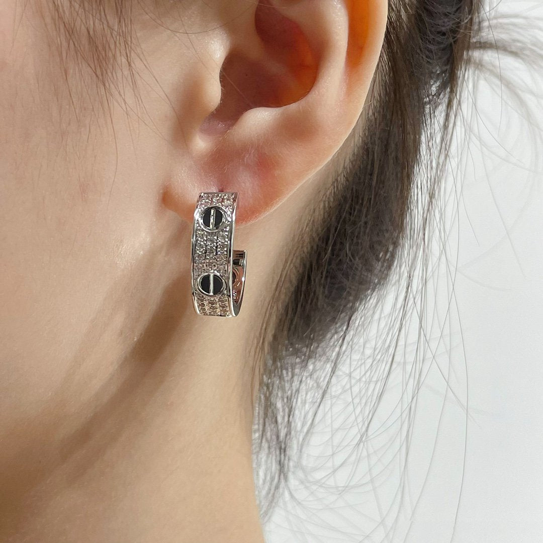 ˇGilded EraˇLOVE CERAMIC DIAMOND PAVED SILVER EARRINGS