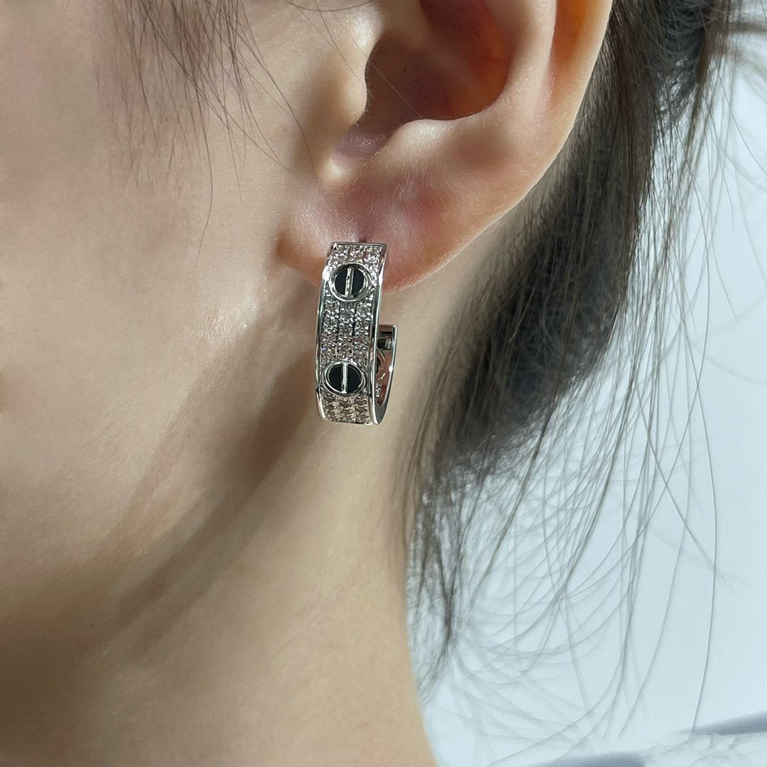 ˇGilded EraˇLOVE CERAMIC DIAMOND PAVED SILVER EARRINGS