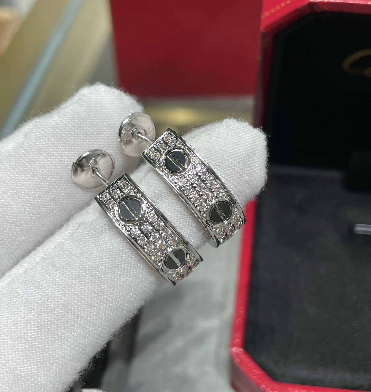 ˇGilded EraˇLOVE CERAMIC DIAMOND PAVED SILVER EARRINGS