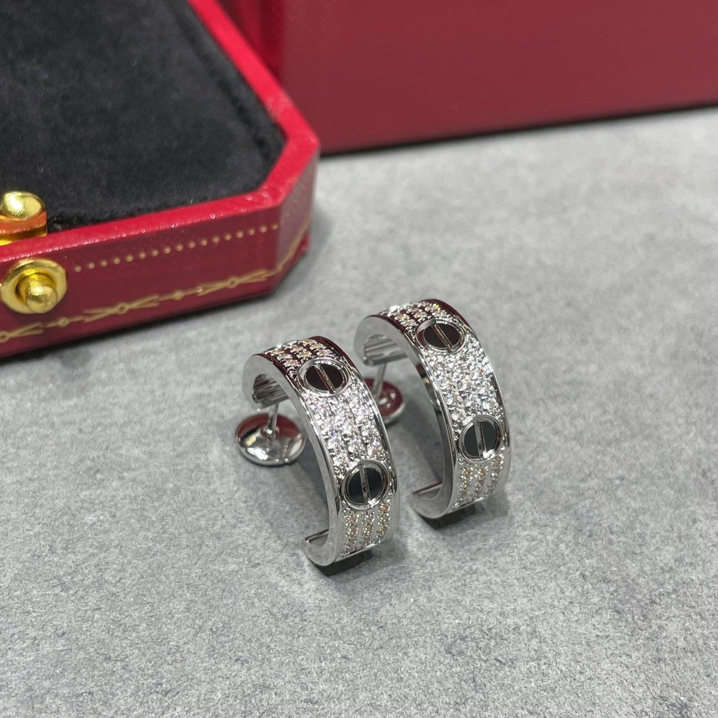 ˇGilded EraˇLOVE CERAMIC DIAMOND PAVED SILVER EARRINGS