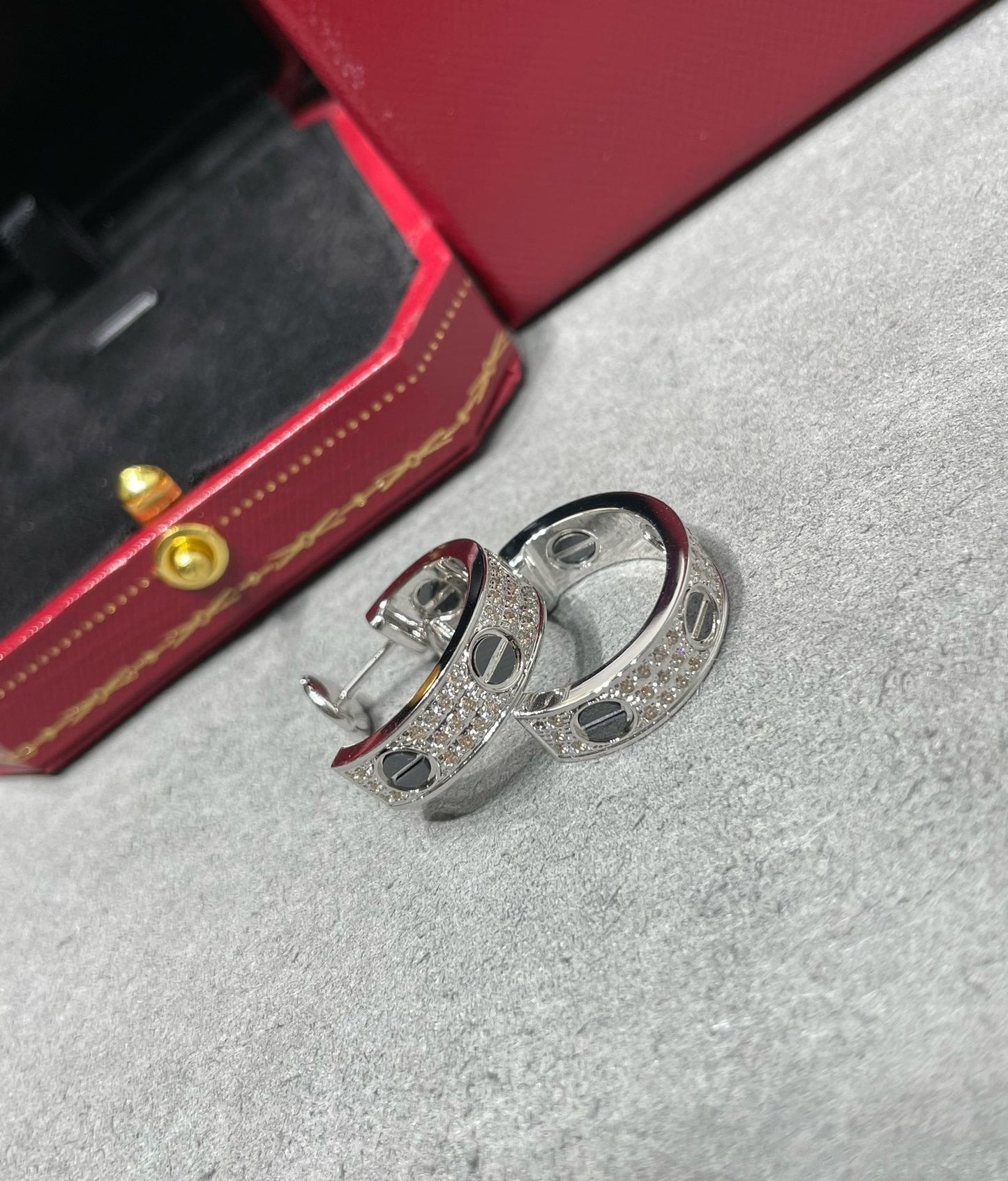 ˇGilded EraˇLOVE CERAMIC DIAMOND PAVED SILVER EARRINGS