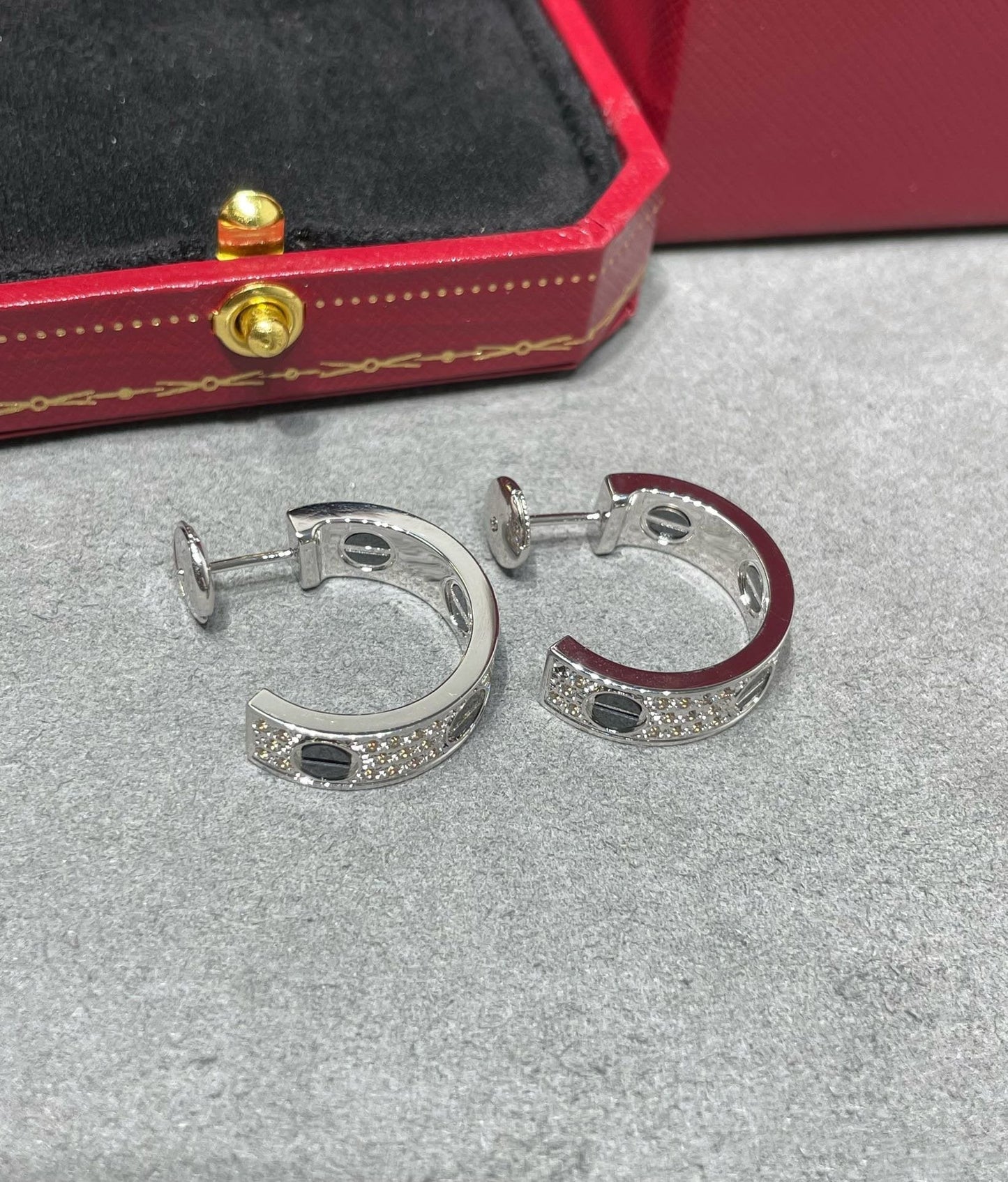 ˇGilded EraˇLOVE CERAMIC DIAMOND PAVED SILVER EARRINGS