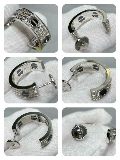 ˇGilded EraˇLOVE CERAMIC DIAMOND PAVED SILVER EARRINGS