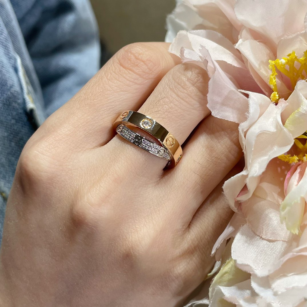 ˇGilded EraˇLOVE PINK GOLD SILVER DIAMOND DOUBLE RING