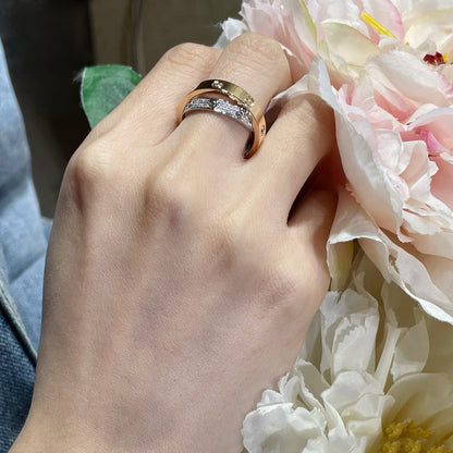 ˇGilded EraˇLOVE PINK GOLD SILVER DIAMOND DOUBLE RING