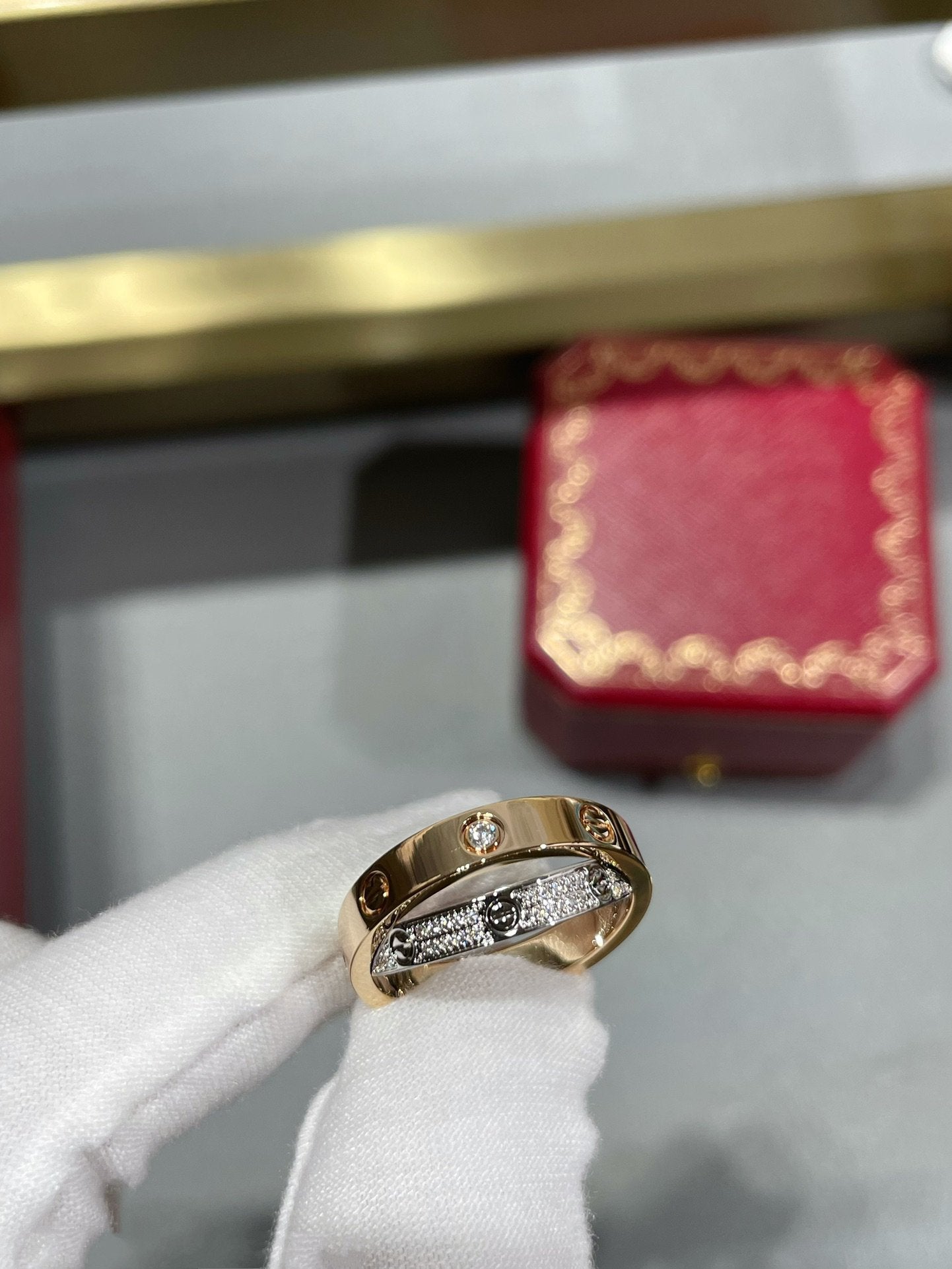 ˇGilded EraˇLOVE PINK GOLD SILVER DIAMOND DOUBLE RING