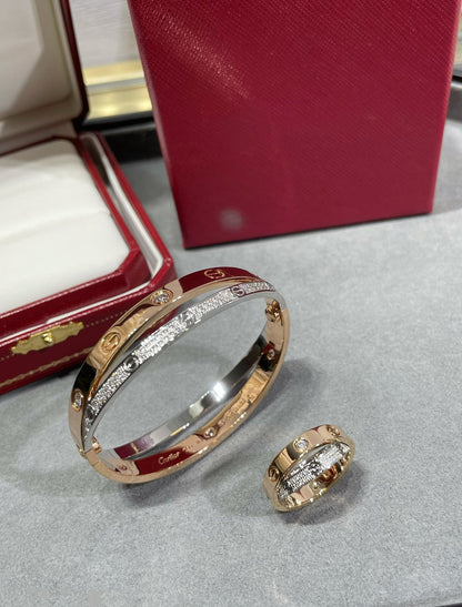 ˇGilded EraˇLOVE PINK GOLD SILVER DIAMOND DOUBLE RING