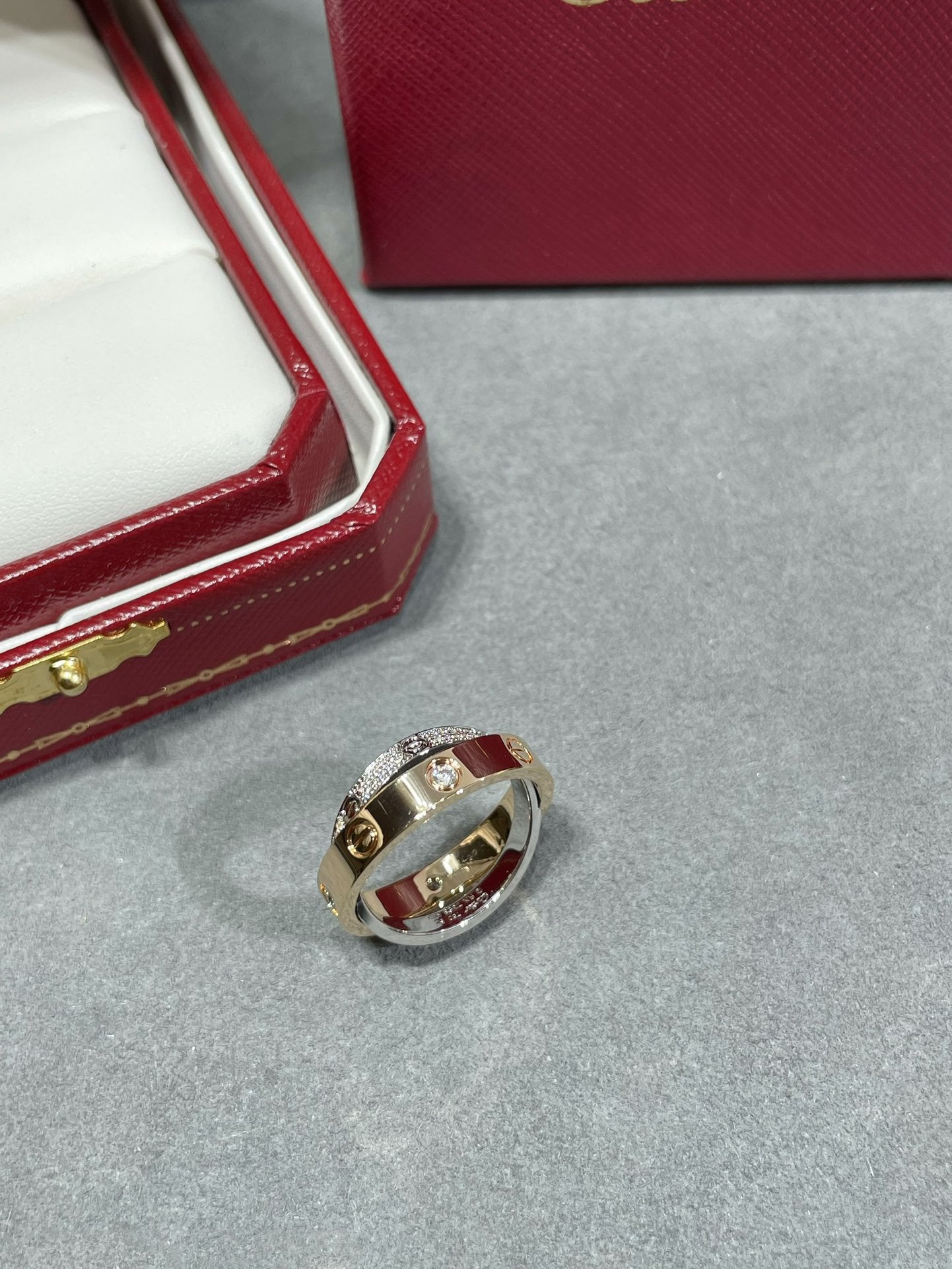 ˇGilded EraˇLOVE PINK GOLD SILVER DIAMOND DOUBLE RING