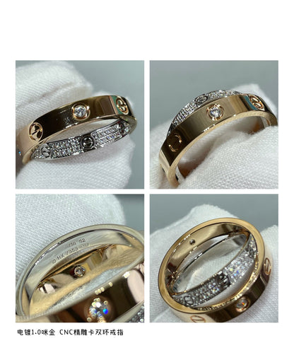 ˇGilded EraˇLOVE PINK GOLD SILVER DIAMOND DOUBLE RING