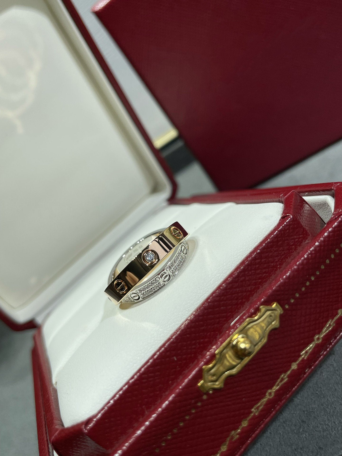 ˇGilded EraˇLOVE PINK GOLD SILVER DIAMOND DOUBLE RING