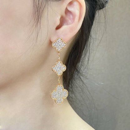 ˇGilded EraˇCLOVER 3 MOTIFS DIAMOND PAVED ROSE GOLD EARRINGS