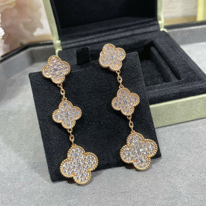 ˇGilded EraˇCLOVER 3 MOTIFS DIAMOND PAVED ROSE GOLD EARRINGS