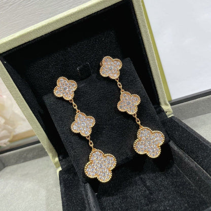 ˇGilded EraˇCLOVER 3 MOTIFS DIAMOND PAVED ROSE GOLD EARRINGS