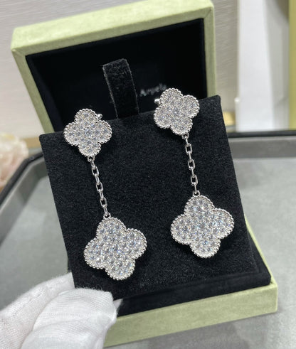 ˇGilded EraˇCLOVER 2 MOTIFS DIAMOND PAVED SILVER EARRINGS