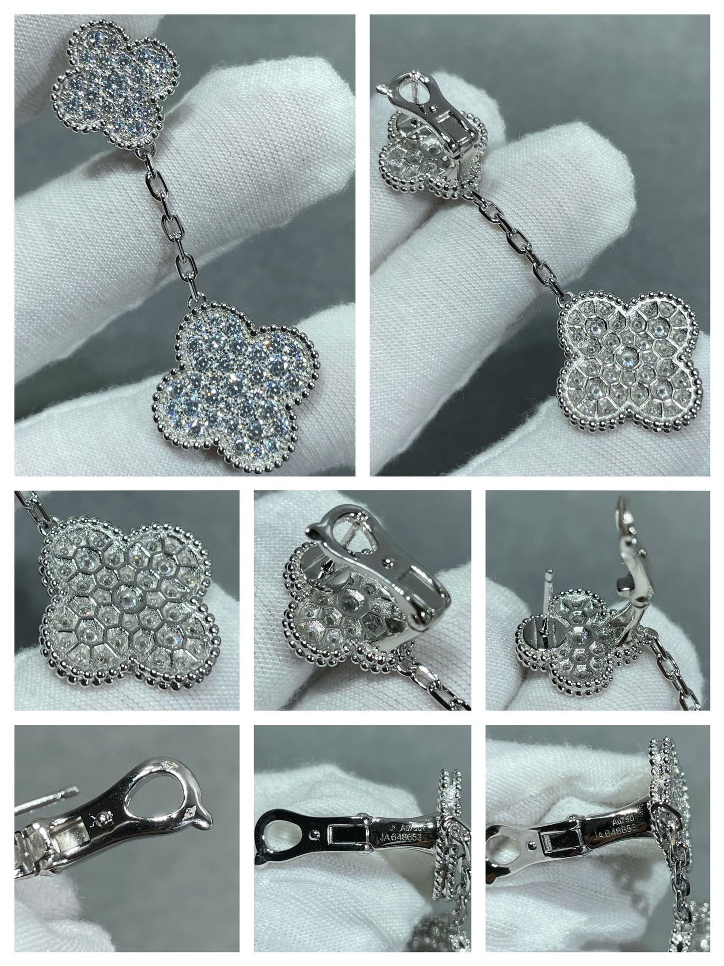 ˇGilded EraˇCLOVER 2 MOTIFS DIAMOND PAVED SILVER EARRINGS