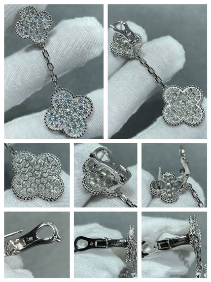 ˇGilded EraˇCLOVER 2 MOTIFS DIAMOND PAVED SILVER EARRINGS