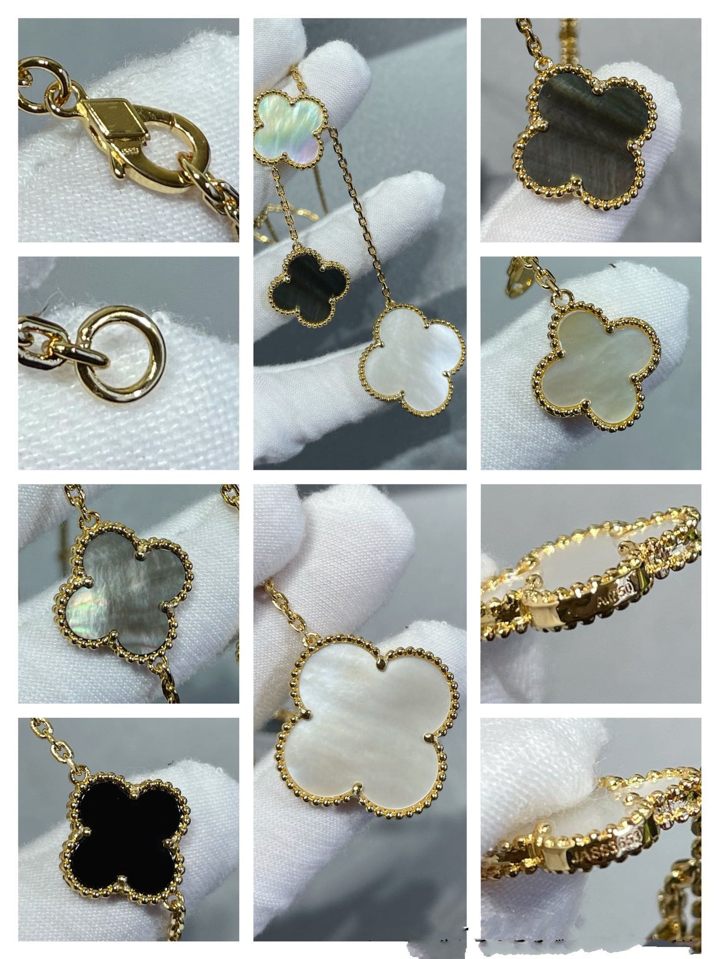 ˇGilded EraˇCLOVER 6 MOTIF MOP ONYX GOLD NECKLACE