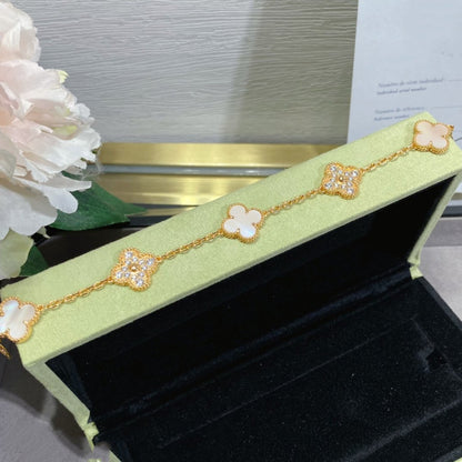 ˇGilded EraˇCLOVER 5 MOTIF DIAMOND PINK MOP PINK GOLD BRACELET