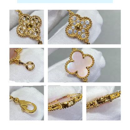 ˇGilded EraˇCLOVER 5 MOTIF DIAMOND PINK MOP PINK GOLD BRACELET