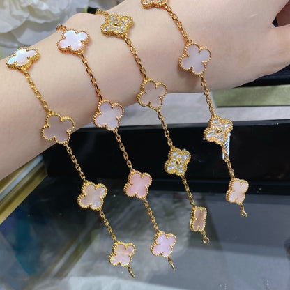 ˇGilded EraˇCLOVER 5 MOTIF DIAMOND PINK MOP PINK GOLD BRACELET