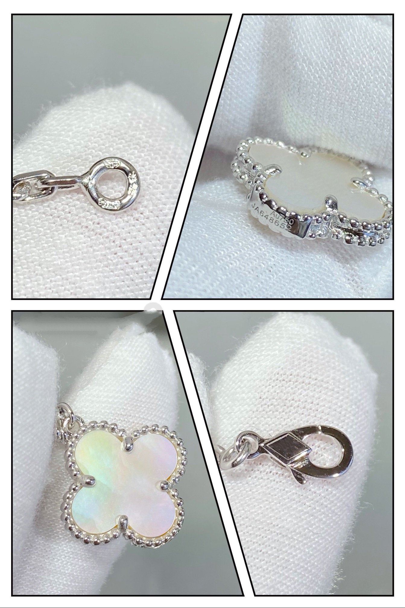 ˇGilded EraˇCLOVER 5 MOTIF WHITE MOP SILVER BRACELET