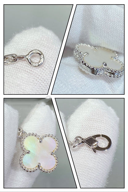 ˇGilded EraˇCLOVER 5 MOTIF WHITE MOP SILVER BRACELET