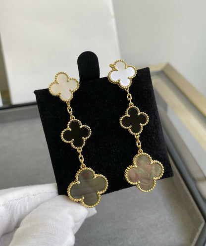 ˇGilded EraˇCLOVER 3 MOTIF MOP ONYX DARK MOP PINK GOLD EARRINGS