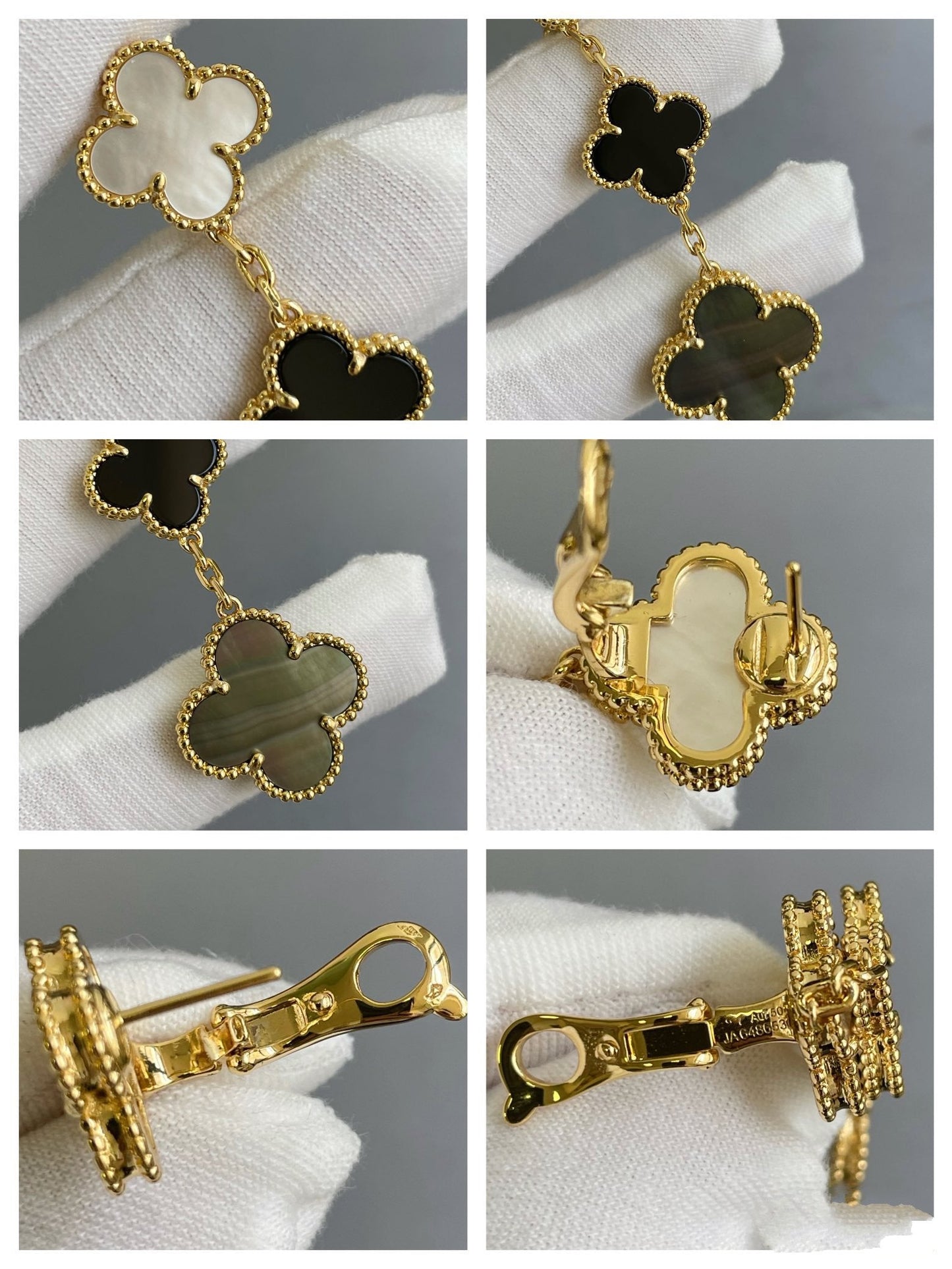 ˇGilded EraˇCLOVER 3 MOTIF MOP ONYX DARK MOP PINK GOLD EARRINGS
