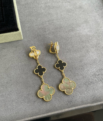 ˇGilded EraˇCLOVER 3 MOTIF MOP ONYX DARK MOP PINK GOLD EARRINGS