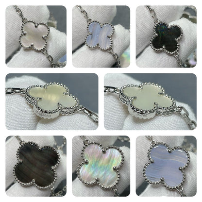 ˇGilded EraˇCLOVER 16 MOTIF CHALCEDONY MOP SILVER NECKLACE