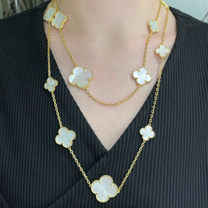 ˇGilded EraˇCLOVER 16 MOTIF WHITE MOP GOLD NECKLACE