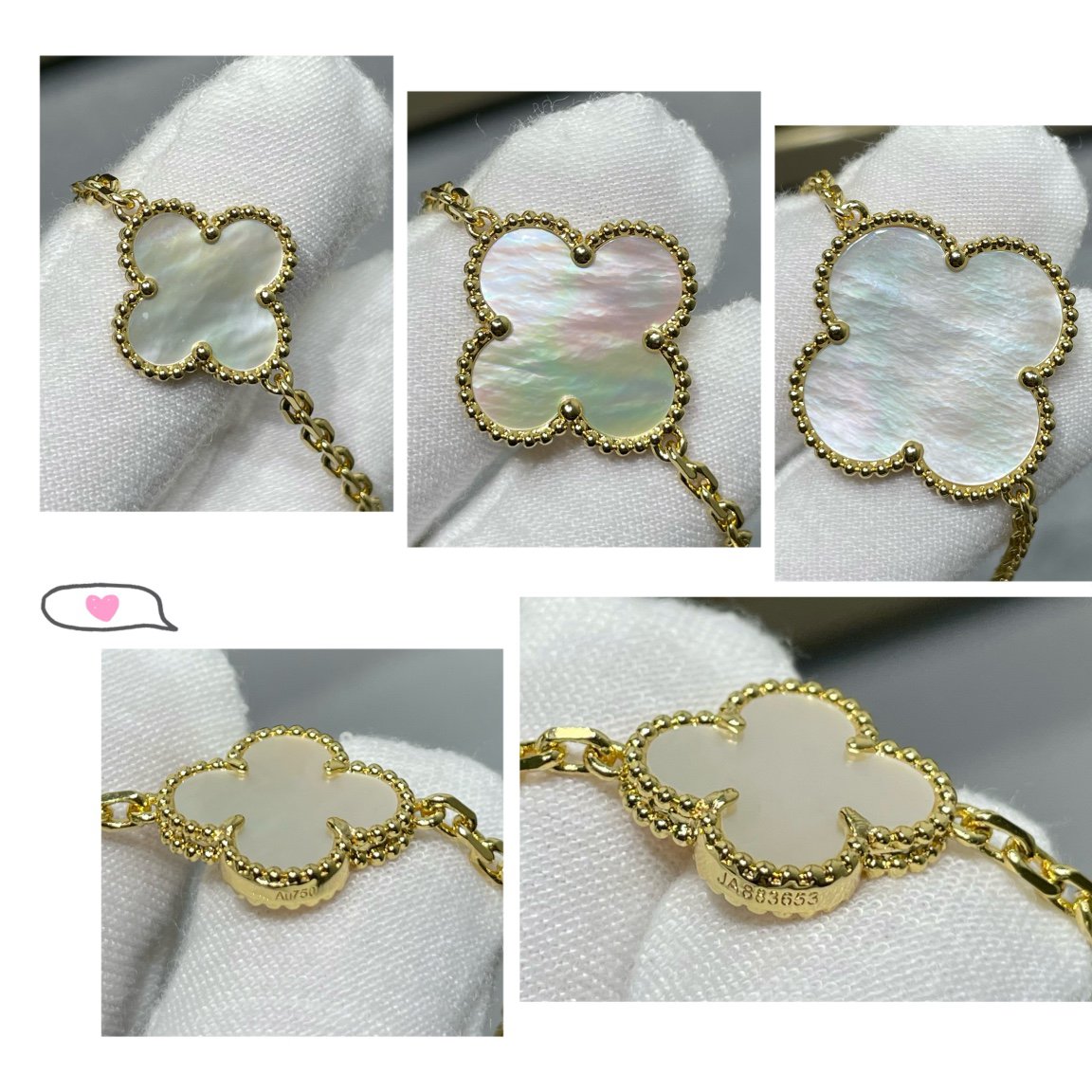 ˇGilded EraˇCLOVER 16 MOTIF WHITE MOP GOLD NECKLACE